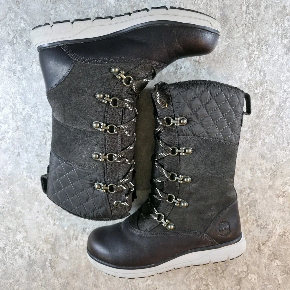 Timberland Women's Tall Sherpa Lined‎ Brown Boots Waterproof Insulated Size 8.5